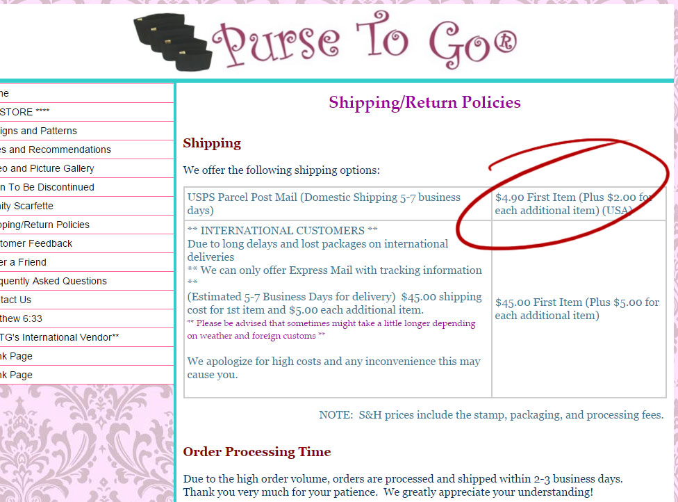 pursetogo-shipping-cost